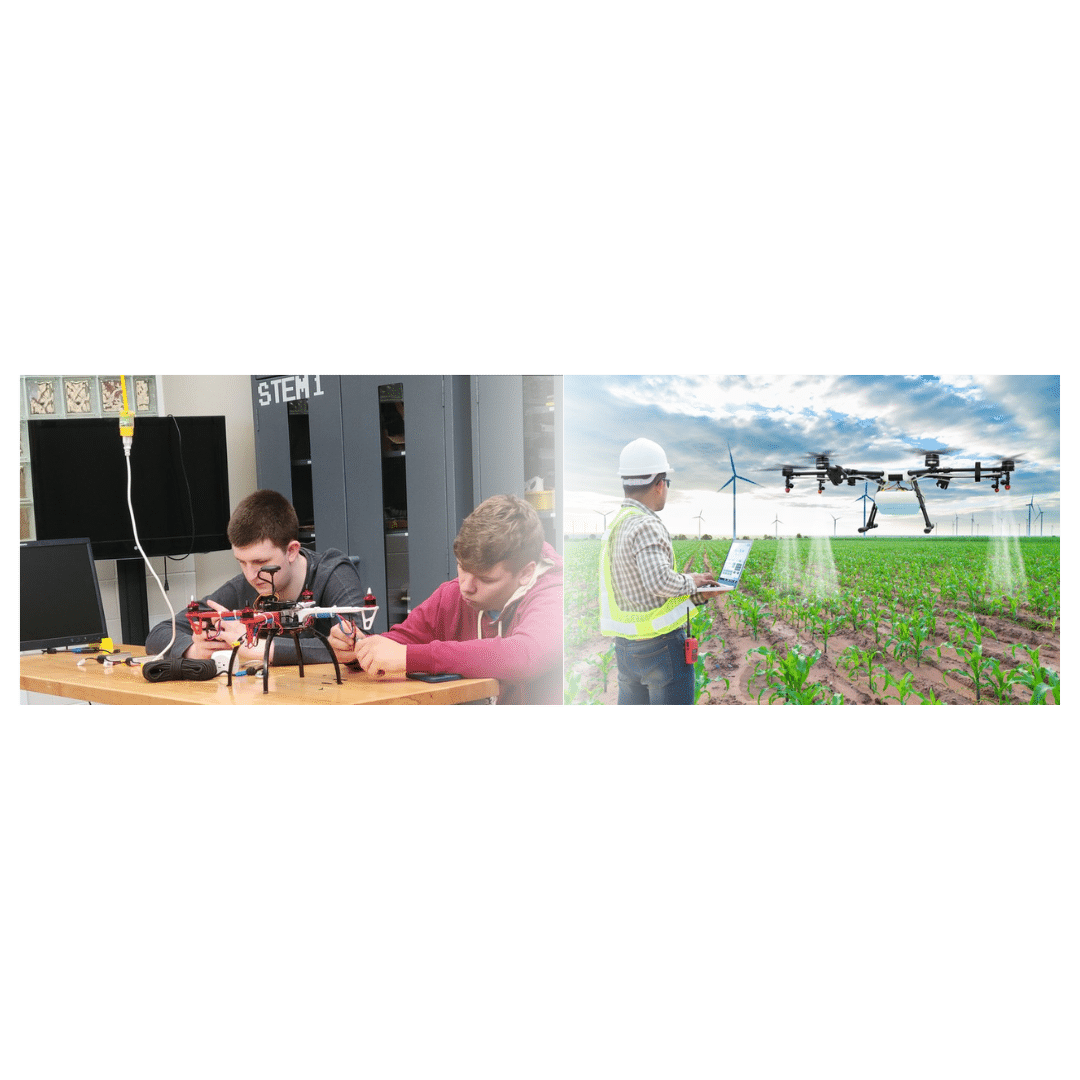 High school students working on robotics and drone projects as part of a career-ready CTE program focused on hands-on STEM learning and industry certifications.