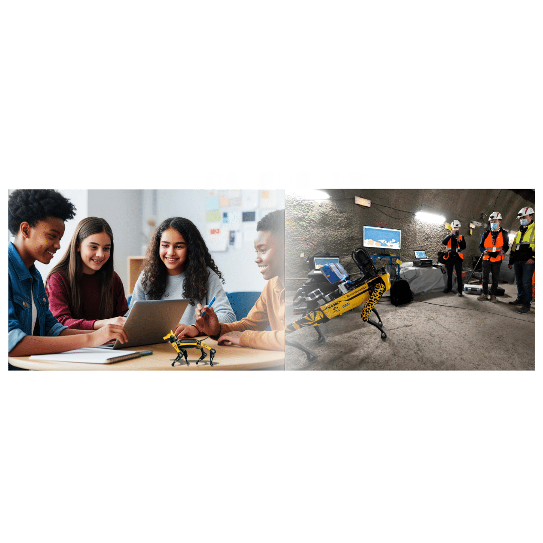 High school students programming a classroom robot, showcasing hands-on STEM learning and career pathways in engineering