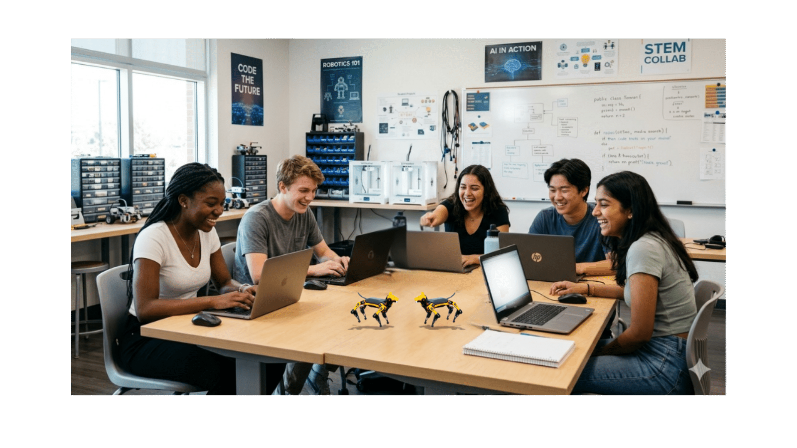Quadruped robot in stem classroom